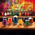 Brewer's Palette: Vibrant Assortment of Unique Beverages in a Brewery Setting