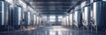 Brewery or alcohol production factory. Large steel fermentation tanks in spacious hall