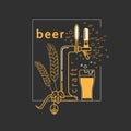 Brewery, craft beer label, alcohol shop, pub icon. Vector symbol in modern line style with beer tap, hop, wheat and beer glass.