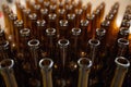 Brewery. Empty glass beer bottles, the top view Royalty Free Stock Photo