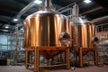 Brewery Equipment, Brew Beer Manufacturing, Round Cooper Storage Tanks, Generative AI Illustration