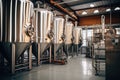 Brewery Equipment, Brew Beer Manufacturing, Round Cooper Storage Tanks, Generative AI Illustration