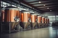 Brewery Equipment, Brew Beer Manufacturing, Round Cooper Storage Tanks, Generative AI Illustration