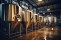 Brewery Equipment, Brew Beer Manufacturing, Round Cooper Storage Tanks, Generative AI Illustration