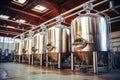 Brewery Equipment, Brew Beer Manufacturing, Round Cooper Storage Tanks, Generative AI Illustration