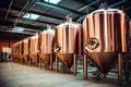 Brewery Equipment, Brew Beer Manufacturing, Round Cooper Storage Tanks, Generative AI Illustration