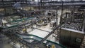 Brewery factory production line. Conveyor, pipeline and other industrial machinery, no people Royalty Free Stock Photo