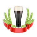 Brewery Label with dark beer glass and green malt Royalty Free Stock Photo