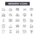 Brewery line icons for web and mobile. Editable stroke signs. Brewery outline concept illustrations