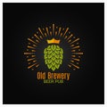 Brewery logo with hop and crown on black background