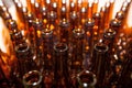 The necks of empty beer bottles, which will pour beer, top view Royalty Free Stock Photo