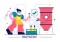 Brewery Production Process Vector Illustration featuring Beer Tanks and Bottles Filled with Alcoholic Drinks for Fermentation Royalty Free Stock Photo