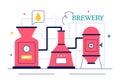 Brewery Production Process Vector Illustration featuring Beer Tanks and Bottles Filled with Alcoholic Drinks for Fermentation Royalty Free Stock Photo