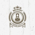 Brewery vector vintage label with beer can Royalty Free Stock Photo