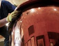 Brewing beer in a kettle in a small brewery Royalty Free Stock Photo