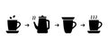 Brewing in cup, silhouette instruction. Steps to get porridge, soup, loose leaf tea, cereal, tincture. Instant food cooking scheme