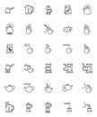 Brewing tea and coffee instruction line icons set