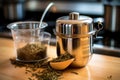 brewing tea with a stainless steel infuser Royalty Free Stock Photo