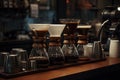 Brews coffee at a coffee shop. Generative AI