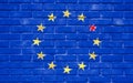 Brexit blue european union EU flag on brick wall and one star with great britain flag