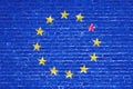 Brexit blue european union EU flag on brick wall and one star with great britain flag