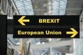 Brexit or british exit on airport sign board with blurred Royalty Free Stock Photo
