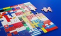 Brexit - British exit from the European Union in 2020. The concept of a `Brexit` represented via jigsaw puzzle. Member states