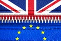 Brexit concept: European Union EU and United Kingdom UK flags connected via a closed zipper. Symbol of UK Brexit. Royalty Free Stock Photo