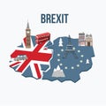 Brexit concept. Flags of the United Kingdom and the European Union on cracked map background. Possible exit of Great Royalty Free Stock Photo