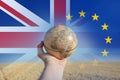 Brexit concept. A hand holding a globe showing Europe and Africa Royalty Free Stock Photo