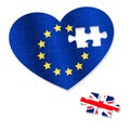 Brexit concept. Jigsaw puzzle European Union and British flag