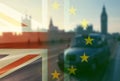 brexit concept - Union Jack flag and iconic Big Ben in the background - UK leavs the EU Royalty Free Stock Photo