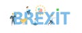 BREXIT. Concept with people, letters and icons. Flat vector illustration. Isolated on white background.