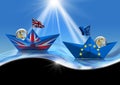 Brexit concept - UK and EU paper boats with currency symbol Royalty Free Stock Photo