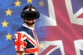 BREXIT conceptual image - Man with 4K Glasses watching United Kingdom exit from the European Union Royalty Free Stock Photo