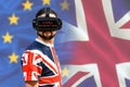 BREXIT conceptual image - Man with 4K Glasses watching United Kingdom exit from the European Union Royalty Free Stock Photo