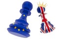 Brexit conflict eurepean union flag and great britain england flag pawn with crown - 3d rendering