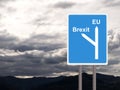 Brexit, EU road sign against cloudy sky. Concept, politics UK.