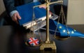 Brexit European Union Flag Great Britain Icon Pin Scales workplace lawyer Royalty Free Stock Photo