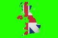 brexit half uk great britain united kingdom flag on great britain map on chroma key green screen background, vote for united king Royalty Free Stock Photo