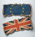 Brexit illustration. European union and Great Britain flags on cardboard. Royalty Free Stock Photo
