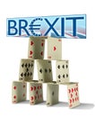 BREXIT sign with Great Britain flag in background on shaky house of cards representing the fragile United Kingdom economy Royalty Free Stock Photo