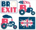 Brexit - UK exit from European Union EU. A set of cartoons and concepts about the Great Britain referendum