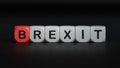 Brexit the word spelled out using toy dice. EU and UK politics. Political Brexit concept.