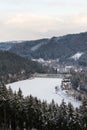 Brezova dam near Karlovy Vary, Czech Republic, winter aerial view Royalty Free Stock Photo