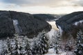 Brezova dam near Karlovy Vary, Czech Republic, winter aerial view Royalty Free Stock Photo