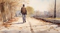 Brian Walking On The Sidewalk - Watercolor Painting