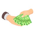 Bribe concept icon isometric vector. Man hand betray dollar bill to another hand