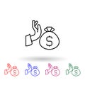 Bribe, hand, money multi color icon. Simple thin line, outline vector of corruption icons for ui and ux, website or mobile
