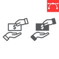 Bribe line and glyph icon, election and corruption, hand give bribery sign vector graphics, editable stroke linear icon